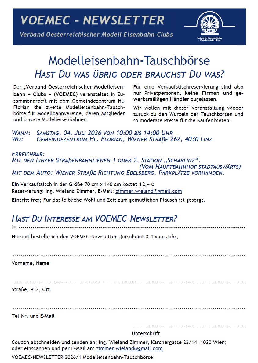 Mehr über den Artikel erfahren Modelleisenbahn-Tauschbörse Linz